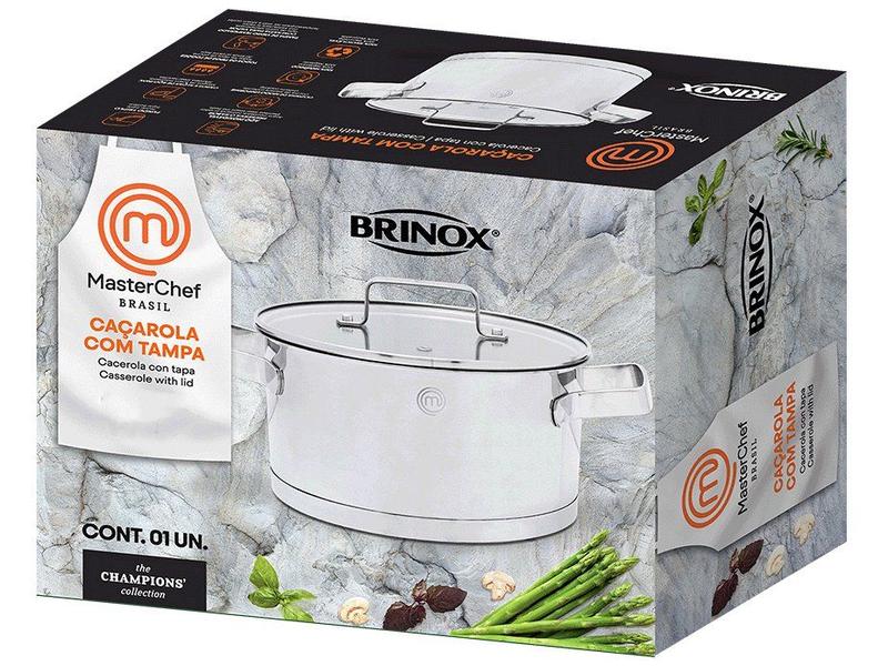 Caçarola Brinox MasterChef Aço Inox Fundo Triplo e Tampa de Vidro